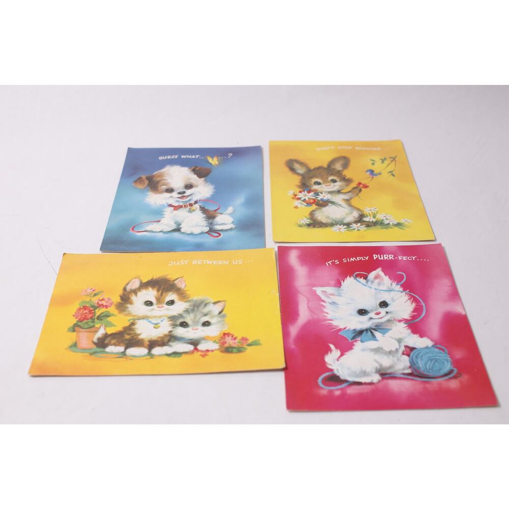 Extra Large 70s 60s Rare Vintage Pet Set Greeting Cards by Coby with Cute Anima